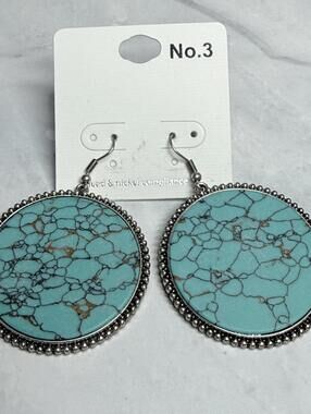 Genuine Stone Dangle Earrings with Silver Tone Hardware
